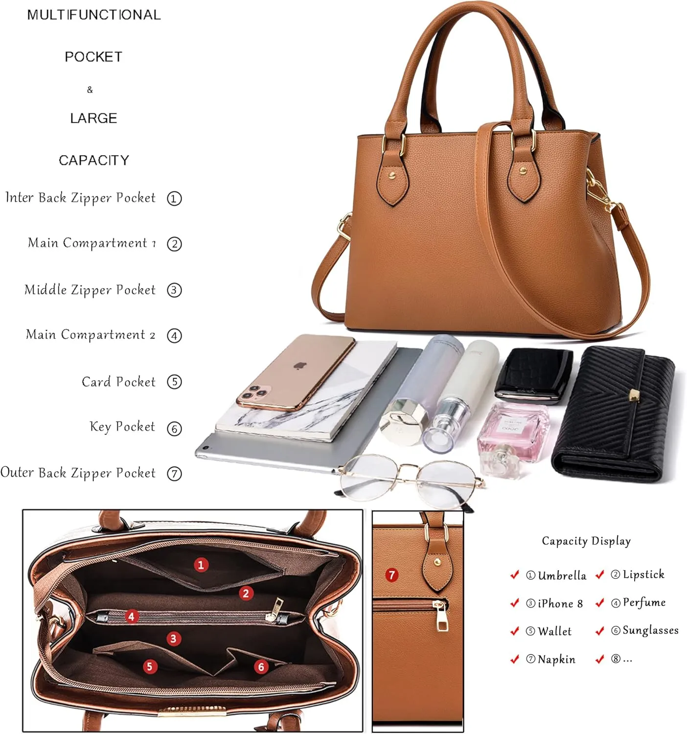 CHICAROUSAL Purses and Handbags for Women Leather Crossbody Bags Women's Tote Shoulder Bag