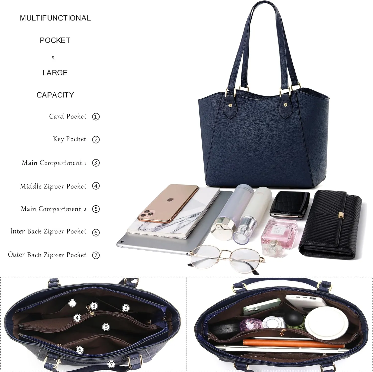 CHICAROUSAL Tote Bag for Women Large Handbags and Purses for Women PU Leather Womens Shoulder Bags