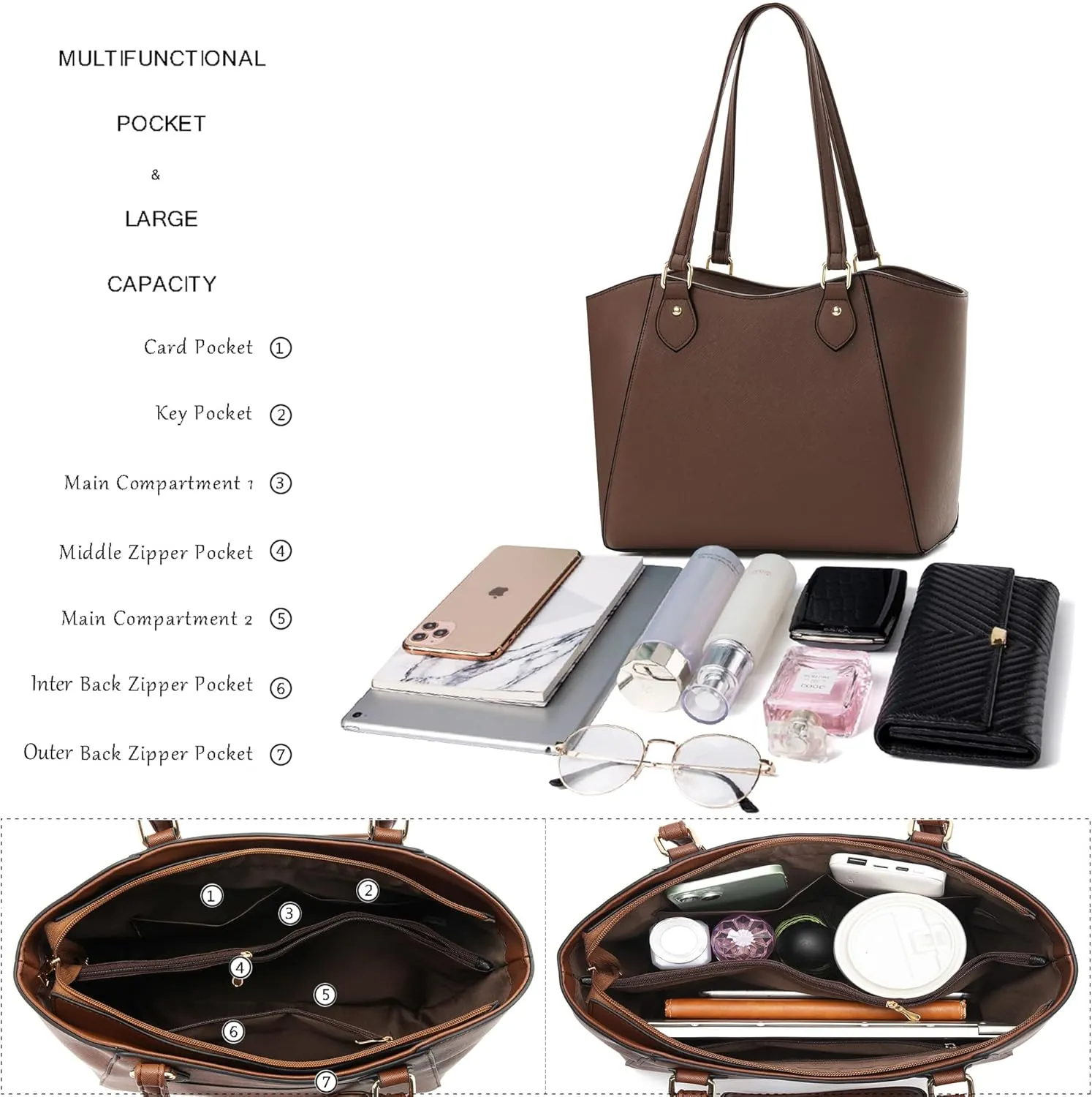 CHICAROUSAL Tote Bag for Women Large Handbags and Purses for Women PU Leather Womens Shoulder Bags
