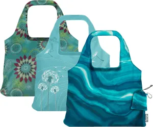 ChicoBag Vita Reusable Bag with Built-In Pouch and Carabiner Clip | Large-Capacity Shoulder Bag | Eco-Conscious Packable Tote | Variety 3pk - Calm, Dream, & Aqua Dandelion (Pack of 3)