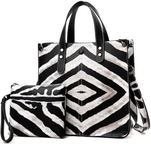 Chikencall Women 2Pcs Handbag and Purses Leopard Zebra Cows Deer Print Pattern Tote Leather Shoulder Satchel