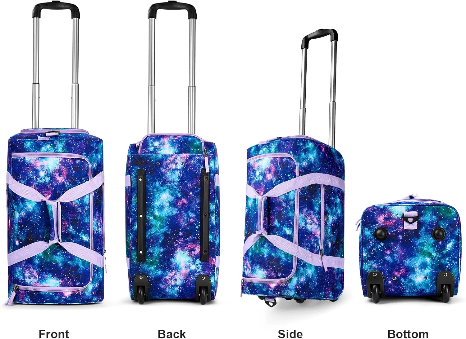 Choco Mocha Girls Galaxy Suitcase with Wheels Kids Purple Rolling Duffle Bag for Camping Teen Girls Toddler Luggage Bag for Travel, 22inch
