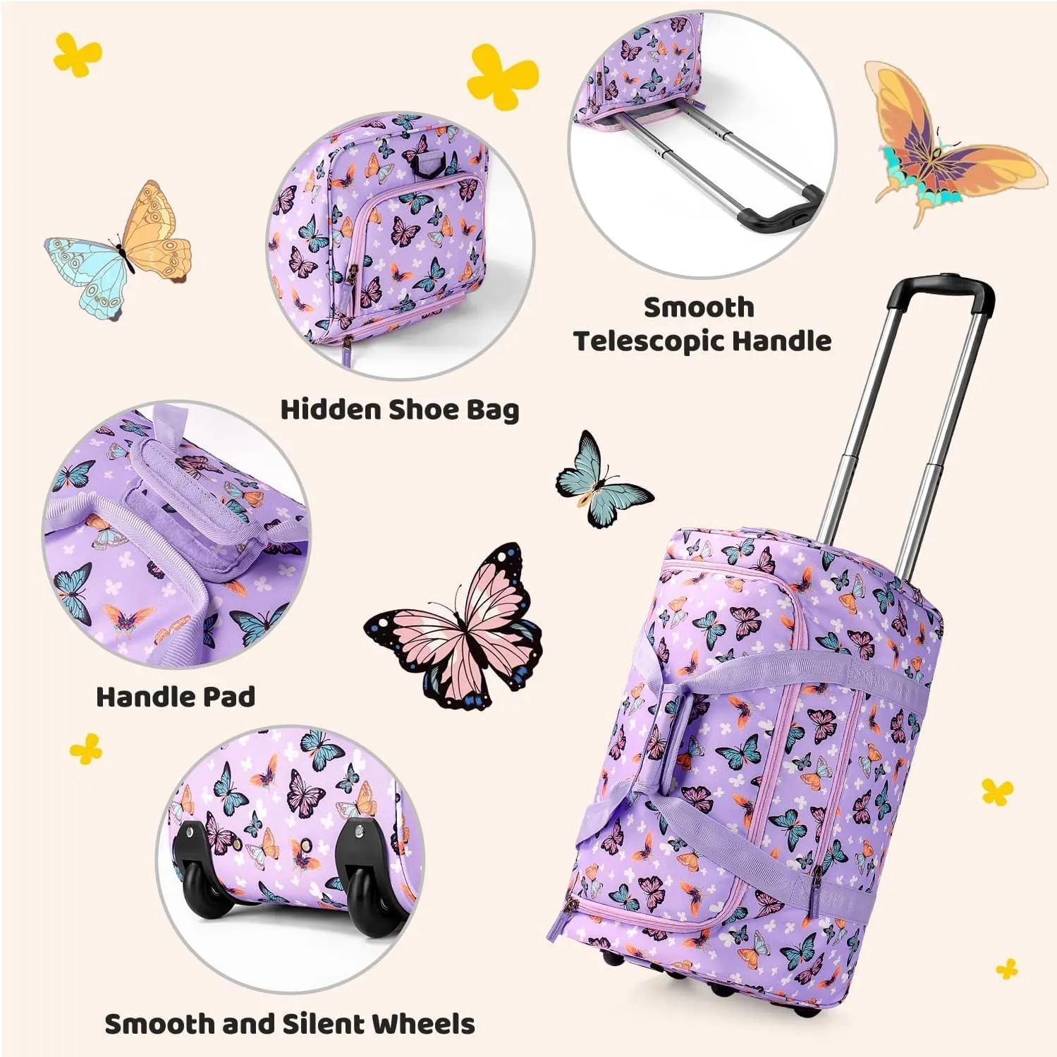Choco Mocha Girls Galaxy Suitcase with Wheels Kids Purple Rolling Duffle Bag for Camping Teen Girls Toddler Luggage Bag for Travel, 22inch
