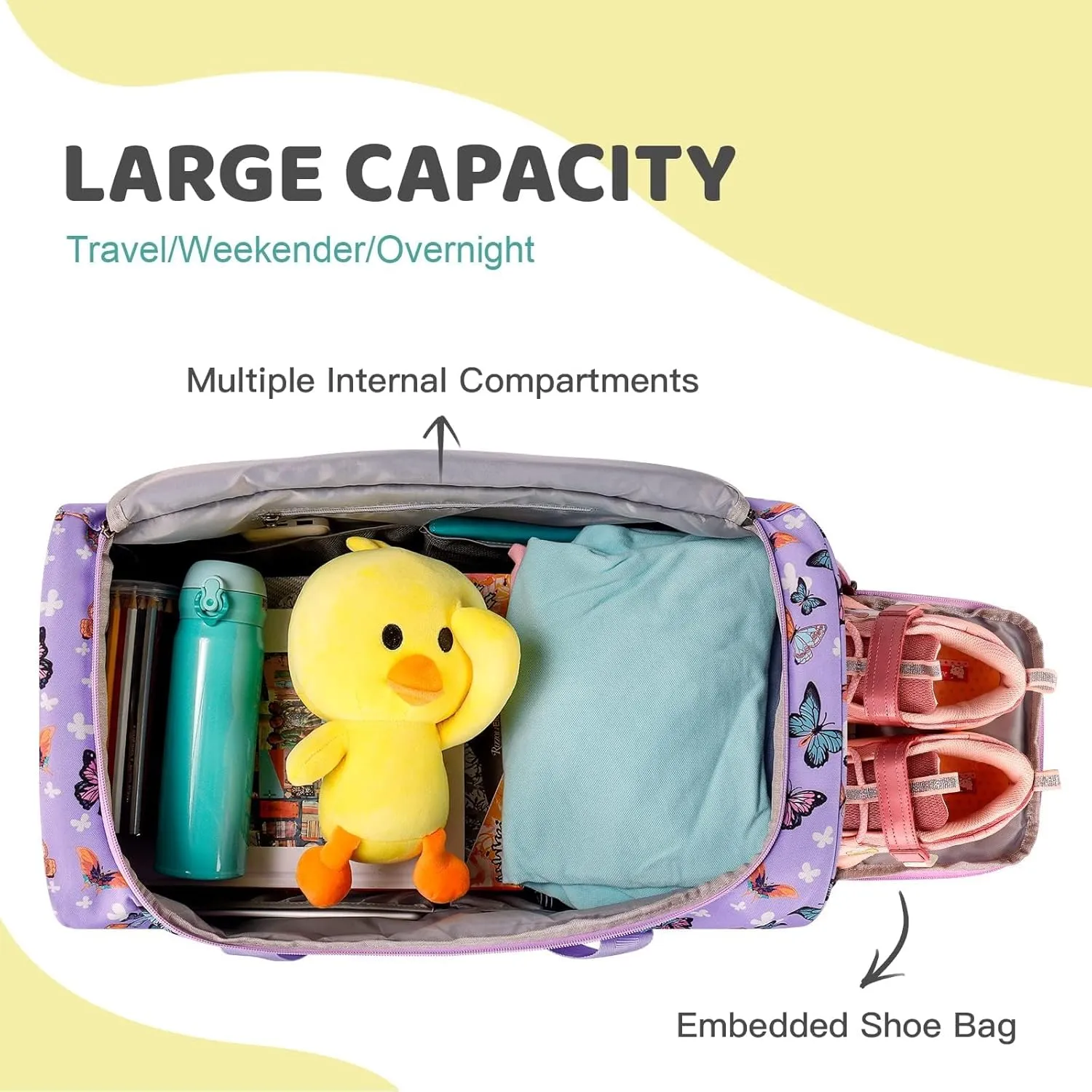 Choco Mocha Girls Galaxy Suitcase with Wheels Kids Purple Rolling Duffle Bag for Camping Teen Girls Toddler Luggage Bag for Travel, 22inch