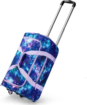 Choco Mocha Girls Galaxy Suitcase with Wheels Kids Purple Rolling Duffle Bag for Camping Teen Girls Toddler Luggage Bag for Travel, 22inch