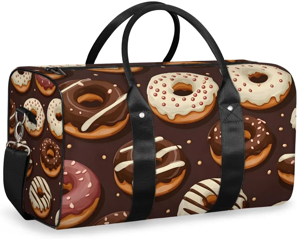 Chocolate Donuts Travel Duffel Bag for Women Men Waterproof Foldable Overnight Weekender Bag Large Capacity Sports Gym Bag