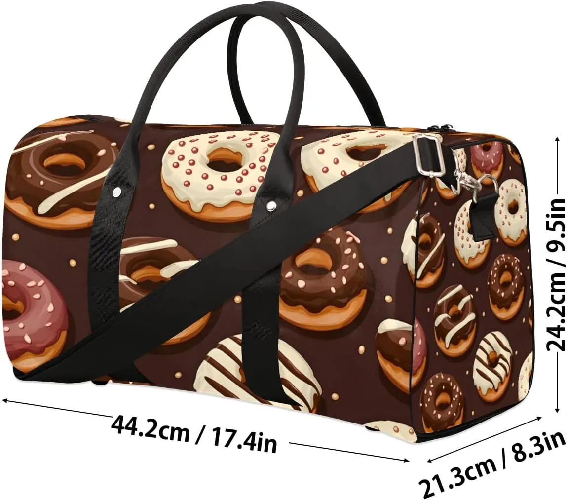 Chocolate Donuts Travel Duffel Bag for Women Men Waterproof Foldable Overnight Weekender Bag Large Capacity Sports Gym Bag