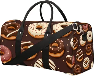 Chocolate Donuts Travel Duffel Bag for Women Men Waterproof Foldable Overnight Weekender Bag Large Capacity Sports Gym Bag