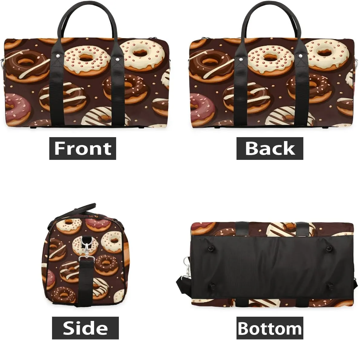 Chocolate Donuts Travel Duffel Bag for Women Men Waterproof Foldable Overnight Weekender Bag Large Capacity Sports Gym Bag