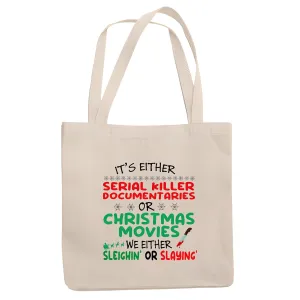 Christmas Movies Gift for Serial Killer Documentary Fans Natural White Multicolor Canvas Tote Bag