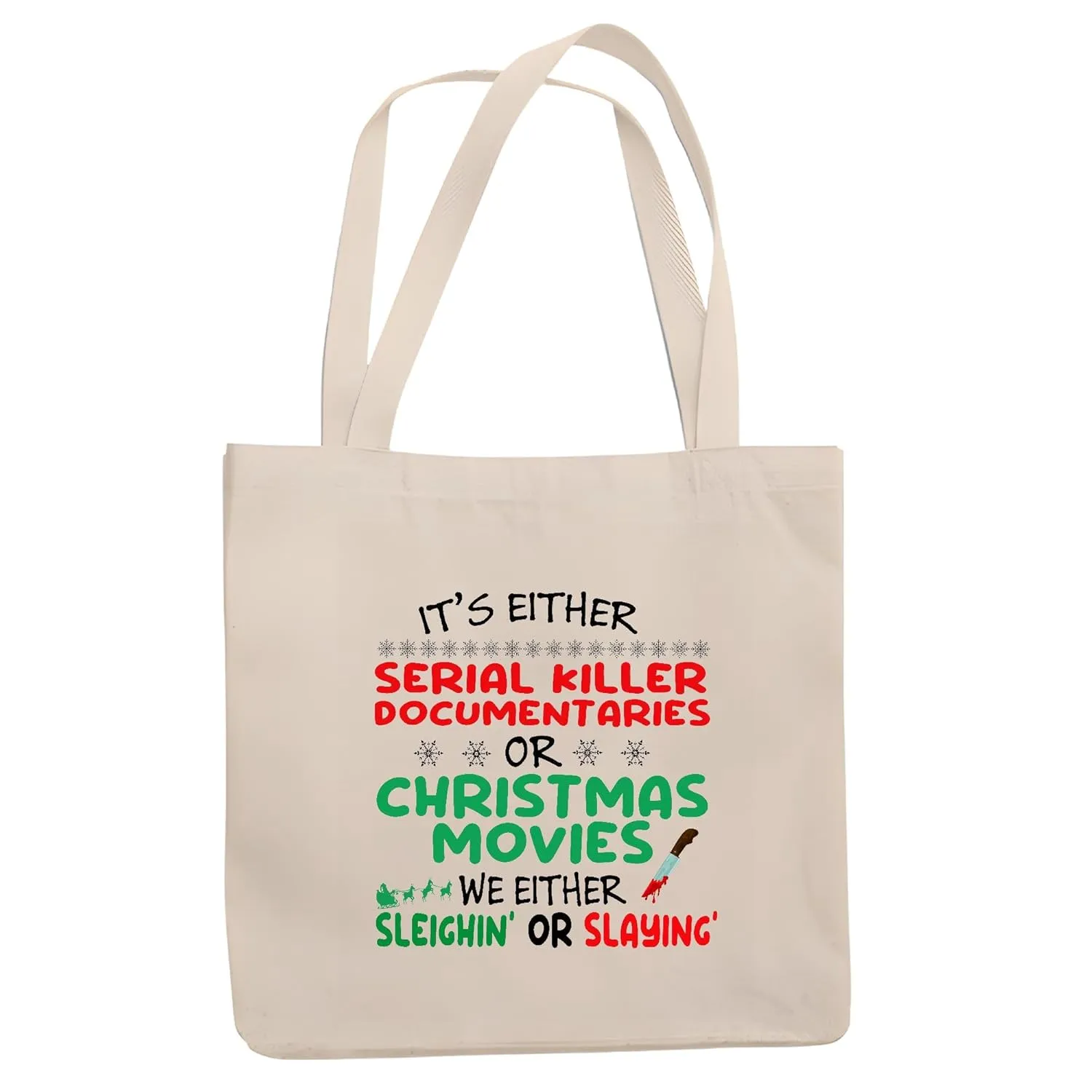 Christmas Movies Gift for Serial Killer Documentary Fans Natural White Multicolor Canvas Tote Bag