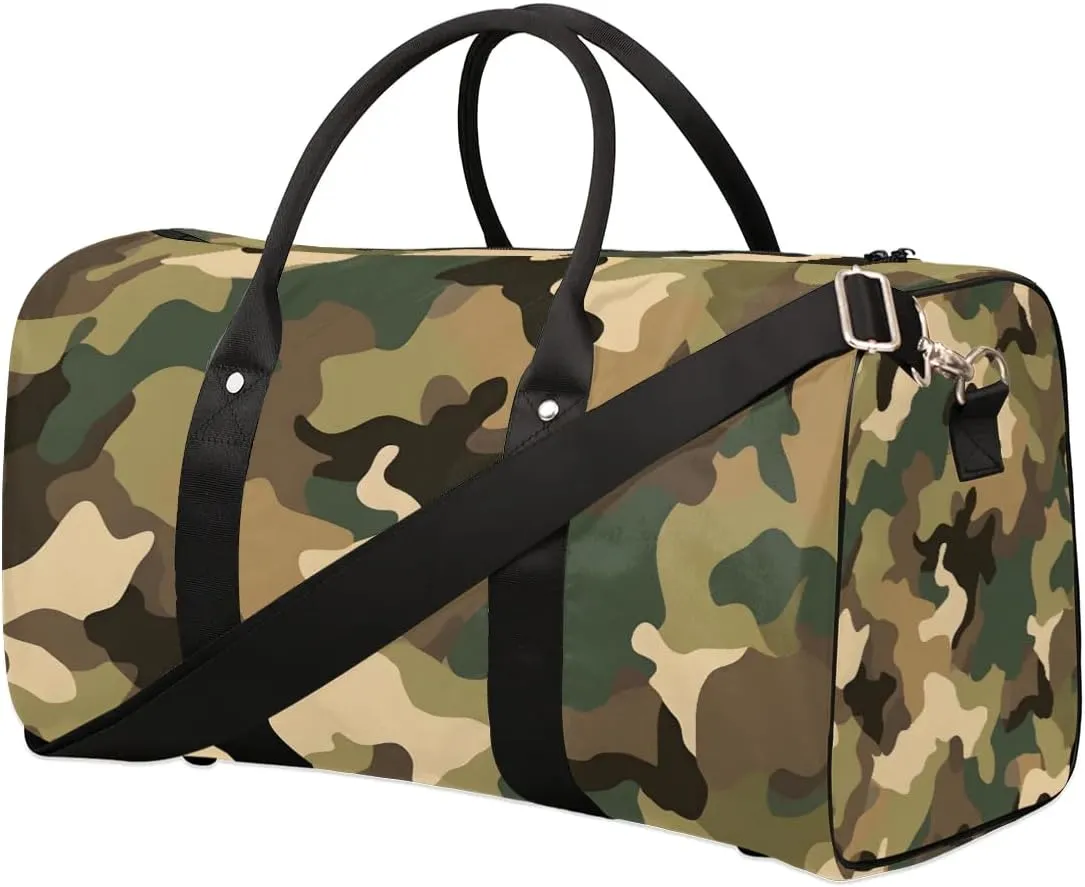 Classic Woodland Camo Travel Duffel Bag for Women Men Waterproof Foldable Overnight Weekender Bag Large Capacity Sports Gym Bag