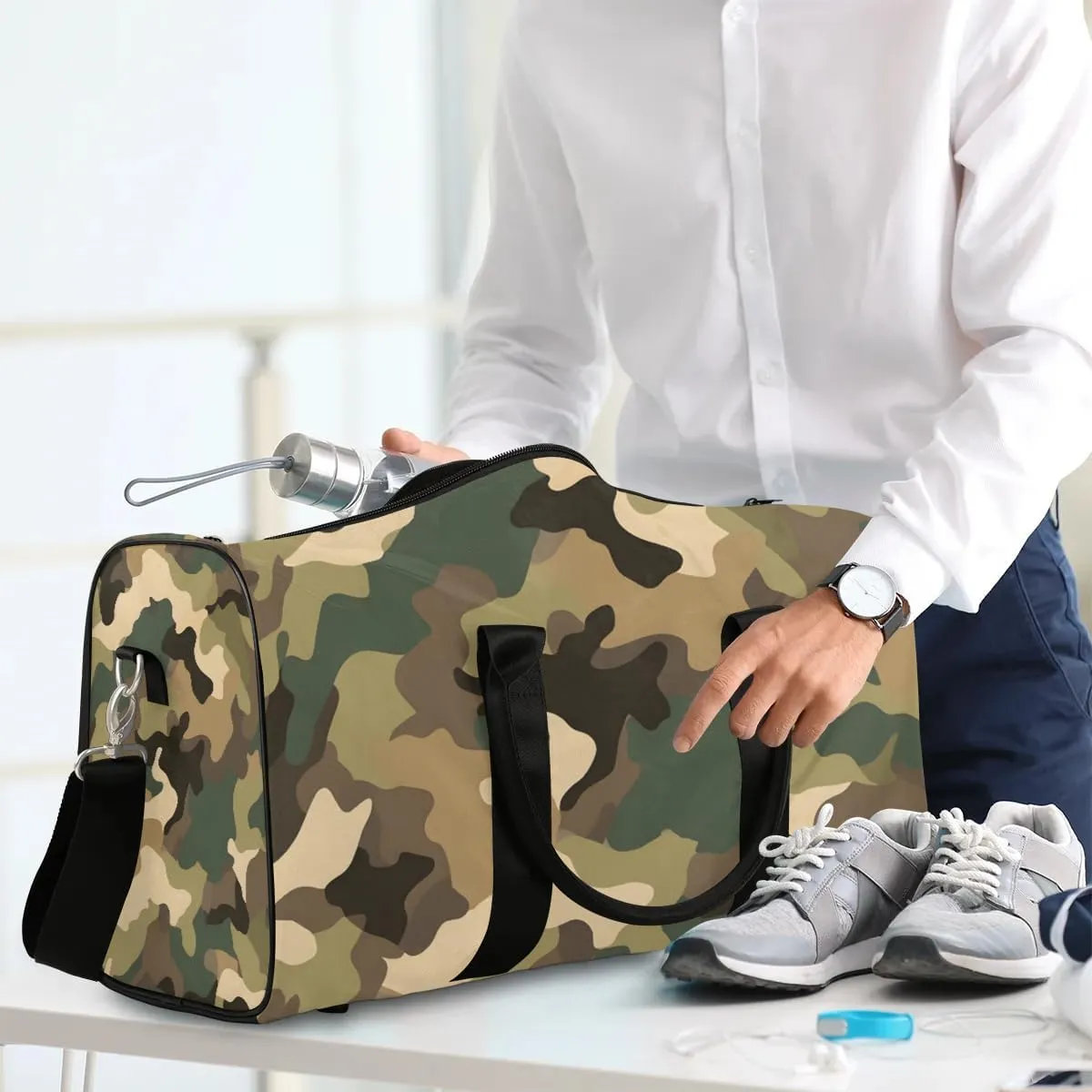 Classic Woodland Camo Travel Duffel Bag for Women Men Waterproof Foldable Overnight Weekender Bag Large Capacity Sports Gym Bag