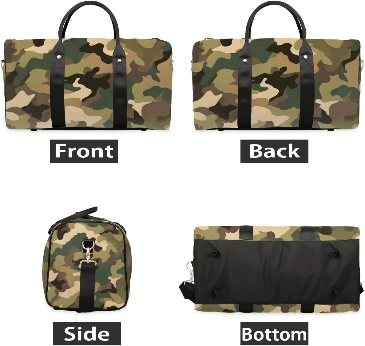 Classic Woodland Camo Travel Duffel Bag for Women Men Waterproof Foldable Overnight Weekender Bag Large Capacity Sports Gym Bag