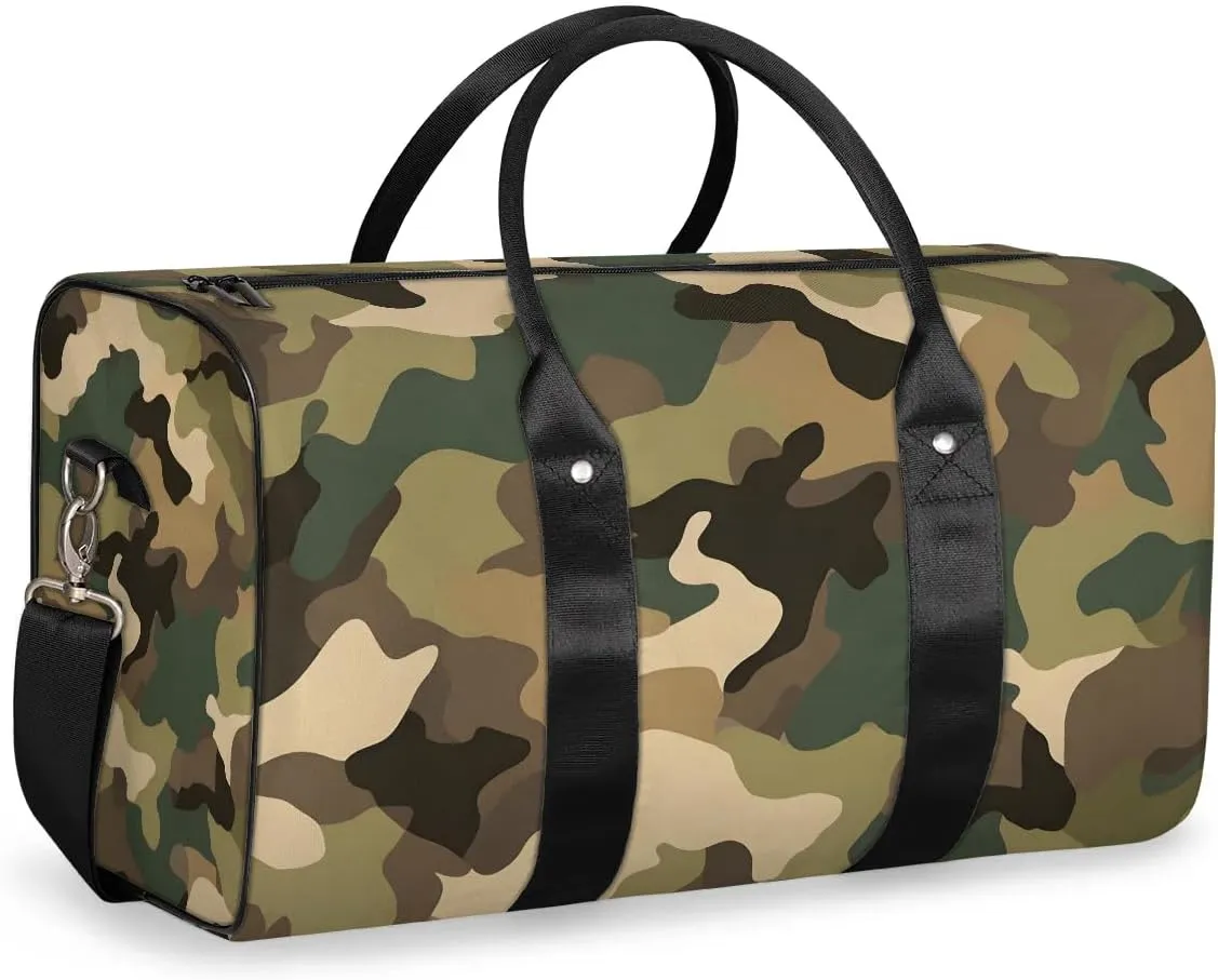 Classic Woodland Camo Travel Duffel Bag for Women Men Waterproof Foldable Overnight Weekender Bag Large Capacity Sports Gym Bag