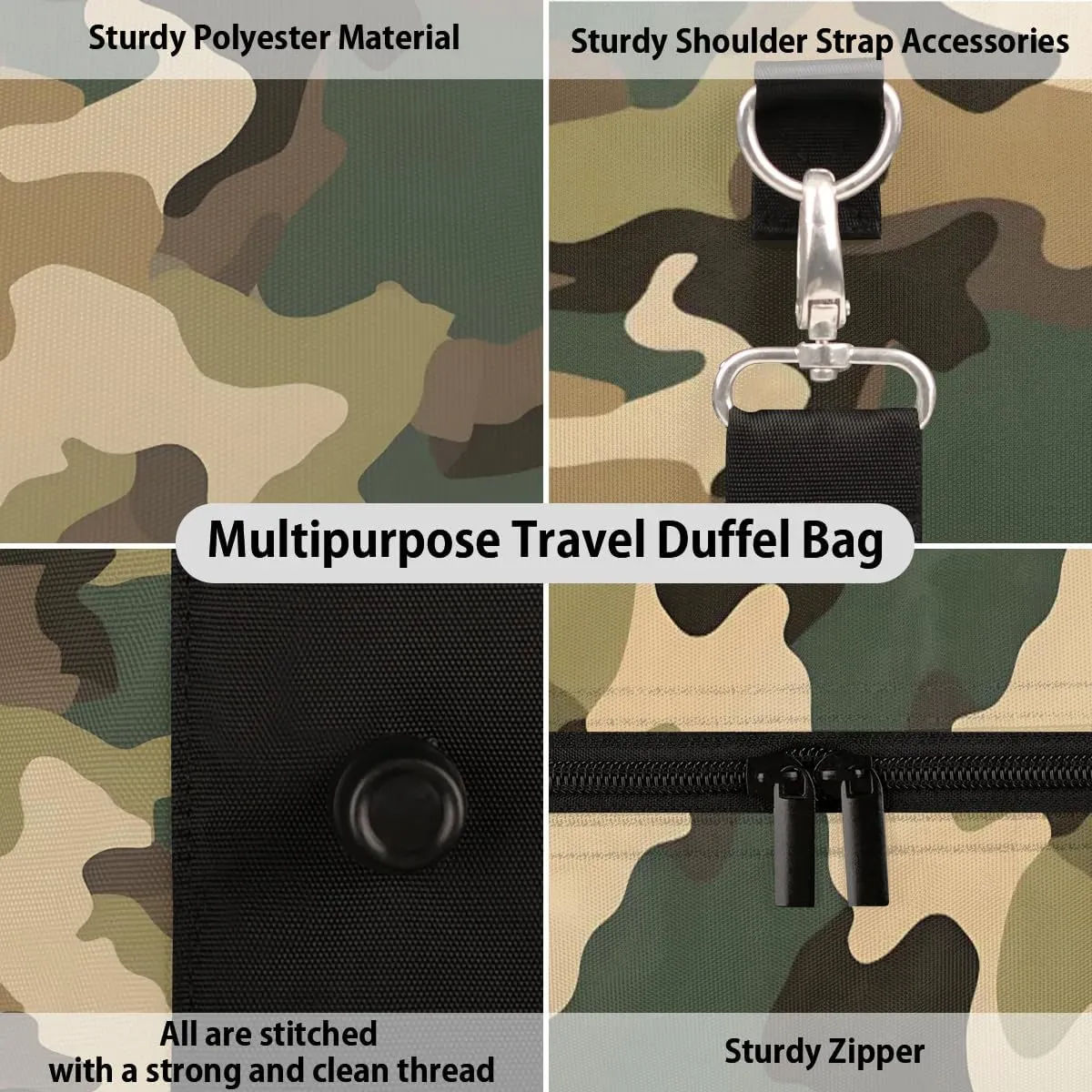 Classic Woodland Camo Travel Duffel Bag for Women Men Waterproof Foldable Overnight Weekender Bag Large Capacity Sports Gym Bag