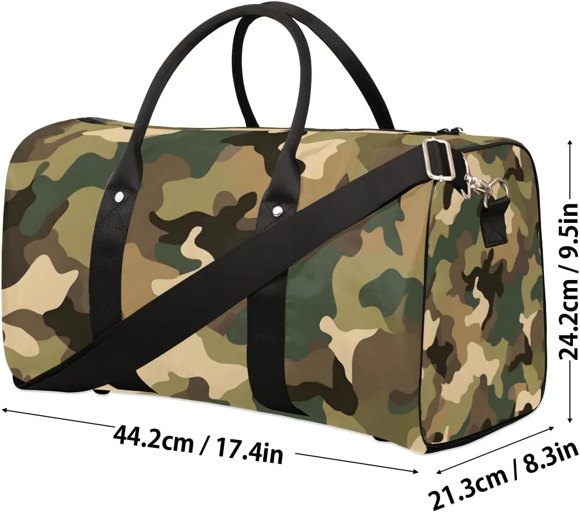 Classic Woodland Camo Travel Duffel Bag for Women Men Waterproof Foldable Overnight Weekender Bag Large Capacity Sports Gym Bag