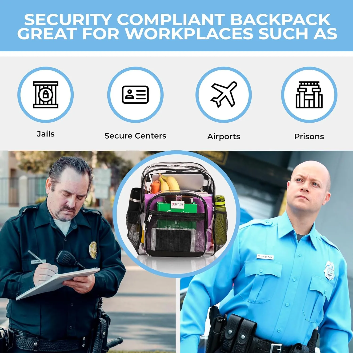 Clear Backpack Heavy Duty has TSA Lock, 2-Way Zipper. PVC Transparent Backpack X-Large - H18''xW14''xD8 - Black
