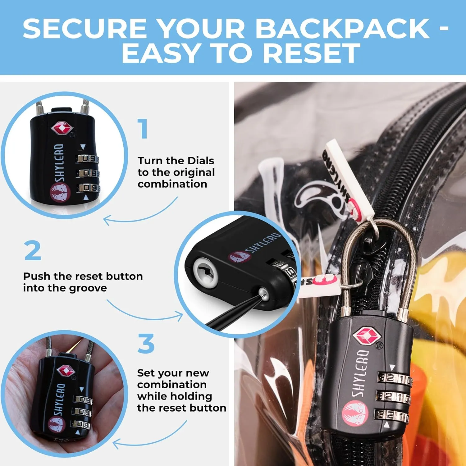 Clear Backpack Heavy Duty has TSA Lock, 2-Way Zipper. PVC Transparent Backpack X-Large - H18''xW14''xD8 - Black