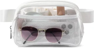 Clear Belt Bag Fanny Pack Stadium Approved, Small Leather Transparent Waist Bag with Adjustable Strap for Concerts Sports Events, Crossbody Purses for Men & Women (White)