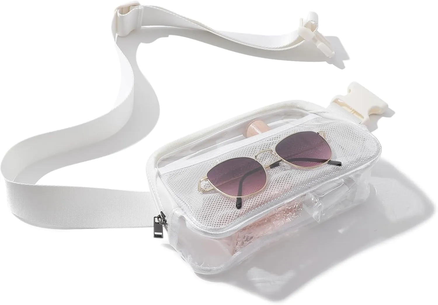 Clear Belt Bag Fanny Pack Stadium Approved, Small Leather Transparent Waist Bag with Adjustable Strap for Concerts Sports Events, Crossbody Purses for Men & Women (White)