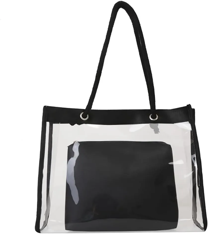 Clear Tote Bag for Women, 2 in 1 Clear Tote for Work, Shoulder Bag with Large Zipper Pouch,See Through Beach Bag