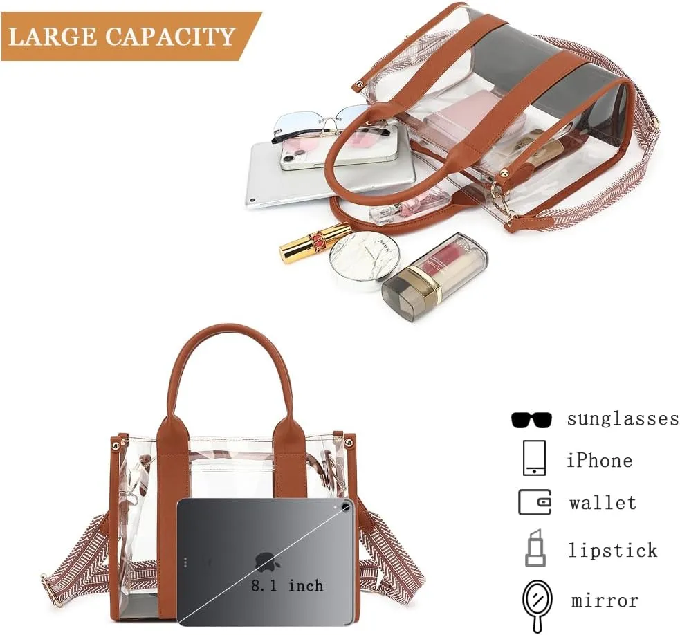 Clear Tote Bag Stadium Approved Crossbody Clear Bag for Stadium Events Clear Purse Handbag for Women with Adjustable Strap