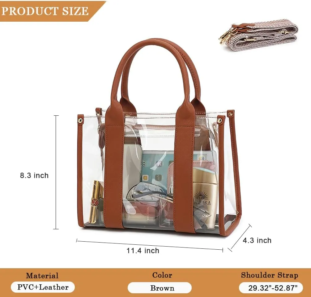 Clear Tote Bag Stadium Approved Crossbody Clear Bag for Stadium Events Clear Purse Handbag for Women with Adjustable Strap