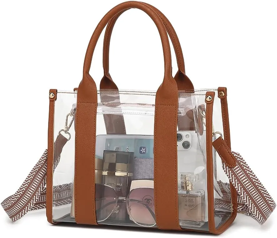 Clear Tote Bag Stadium Approved Crossbody Clear Bag for Stadium Events Clear Purse Handbag for Women with Adjustable Strap