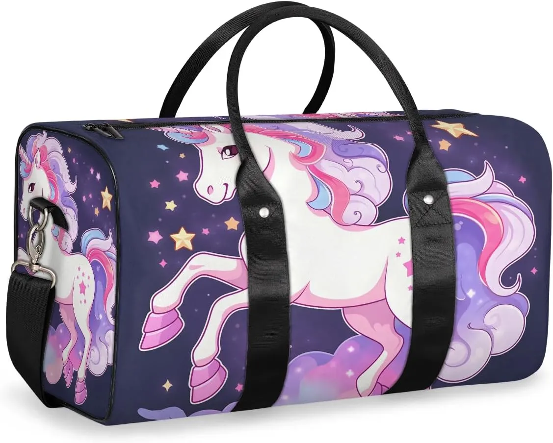 Cloud Unicorn Print Travel Duffel Bag for Women Men Waterproof Foldable Overnight Weekender Bag Large Capacity Sports Gym Bag