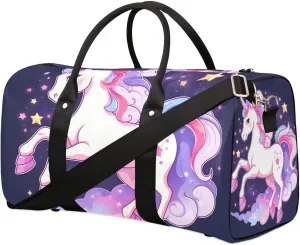 Cloud Unicorn Print Travel Duffel Bag for Women Men Waterproof Foldable Overnight Weekender Bag Large Capacity Sports Gym Bag