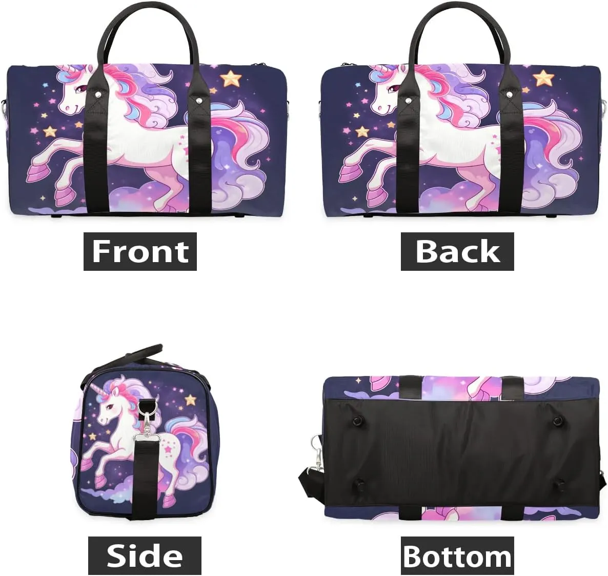 Cloud Unicorn Print Travel Duffel Bag for Women Men Waterproof Foldable Overnight Weekender Bag Large Capacity Sports Gym Bag