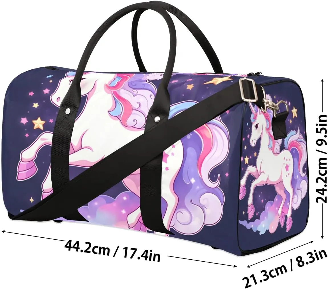 Cloud Unicorn Print Travel Duffel Bag for Women Men Waterproof Foldable Overnight Weekender Bag Large Capacity Sports Gym Bag