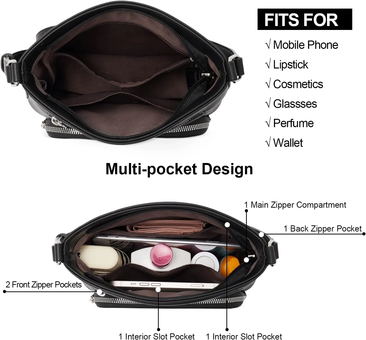 CLUCI Crossbody Purse for Women Multi Pockets Bag Vegan Leather Small Shoulder Handbags Summer Travel Designer Vintage Ladies