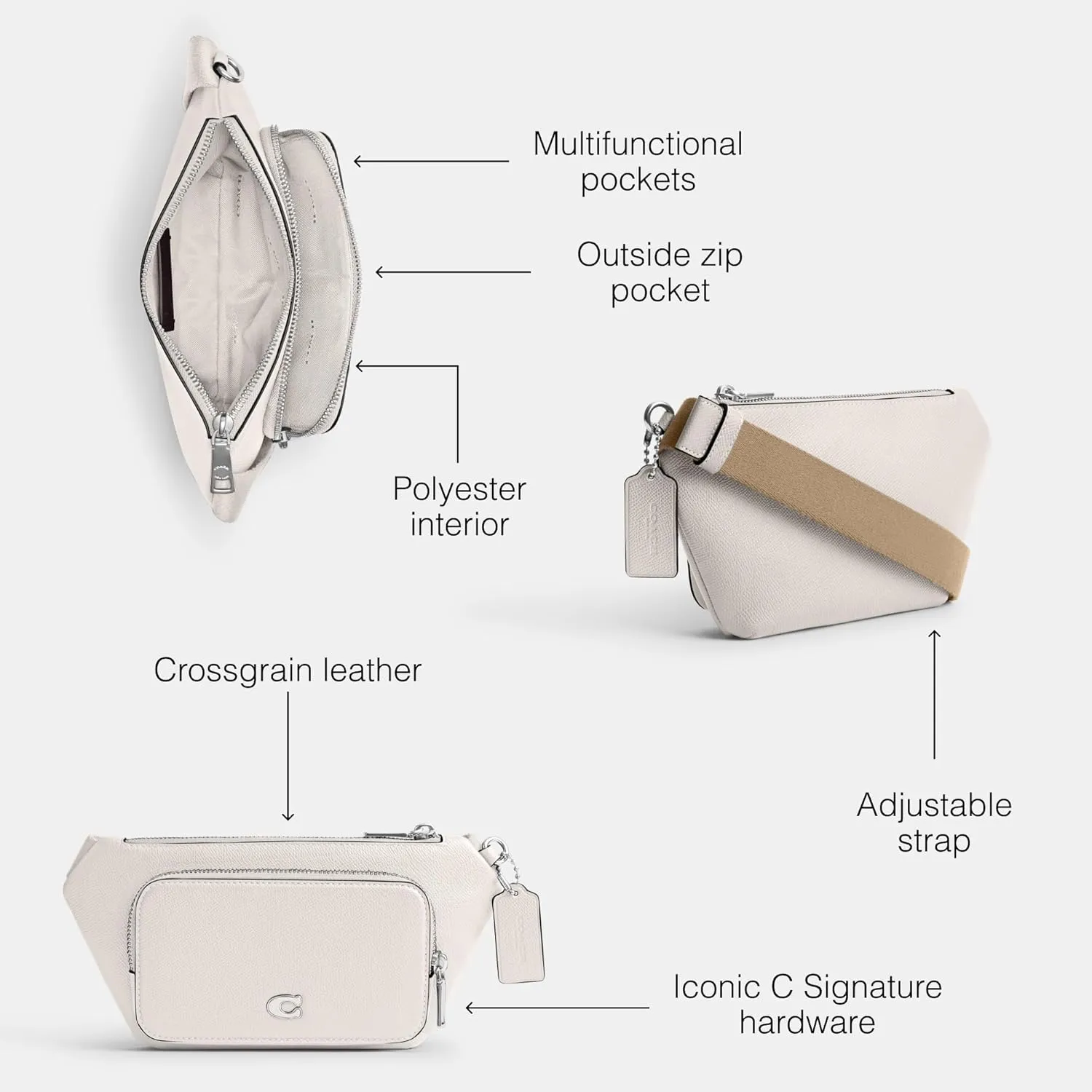 COACH Belt Bag in Crossgrain Leather, Chalk