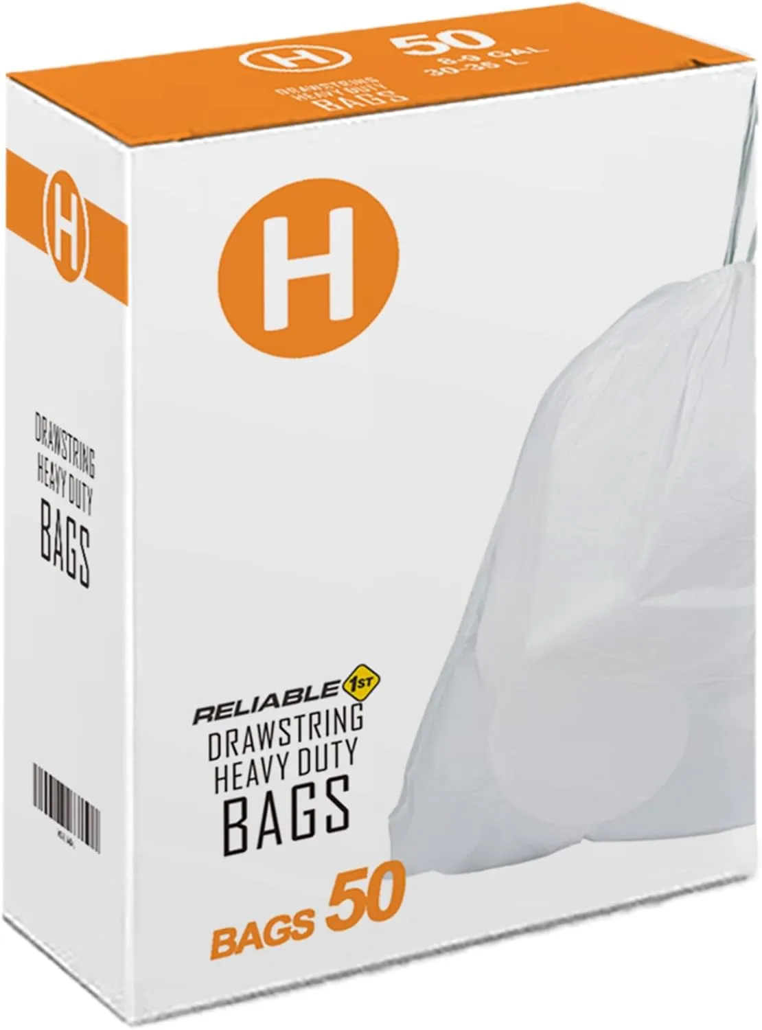 Code H 8-9 Gallon Heavy Duty Trash Bags with Reinforced Drawstring for 8-9 Gallon/30-35 Liter Reliable1st Compatible with simplehuman Code H (50 Count) | Tear & Leak Resistant Drawstring