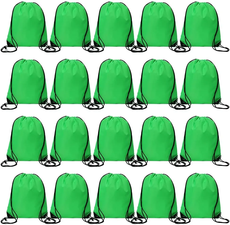 CODOBON 20 Pcs Drawstring Backpack Bulk Draw String Bags Cinch Polyester Bag for Gym Sport, Green