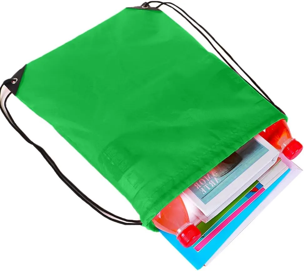 CODOBON 20 Pcs Drawstring Backpack Bulk Draw String Bags Cinch Polyester Bag for Gym Sport, Green