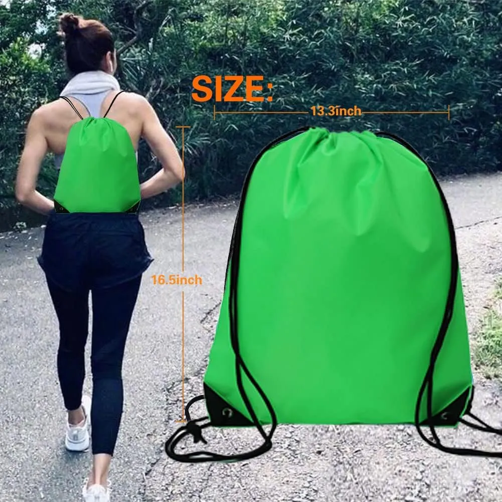 CODOBON 20 Pcs Drawstring Backpack Bulk Draw String Bags Cinch Polyester Bag for Gym Sport, Green