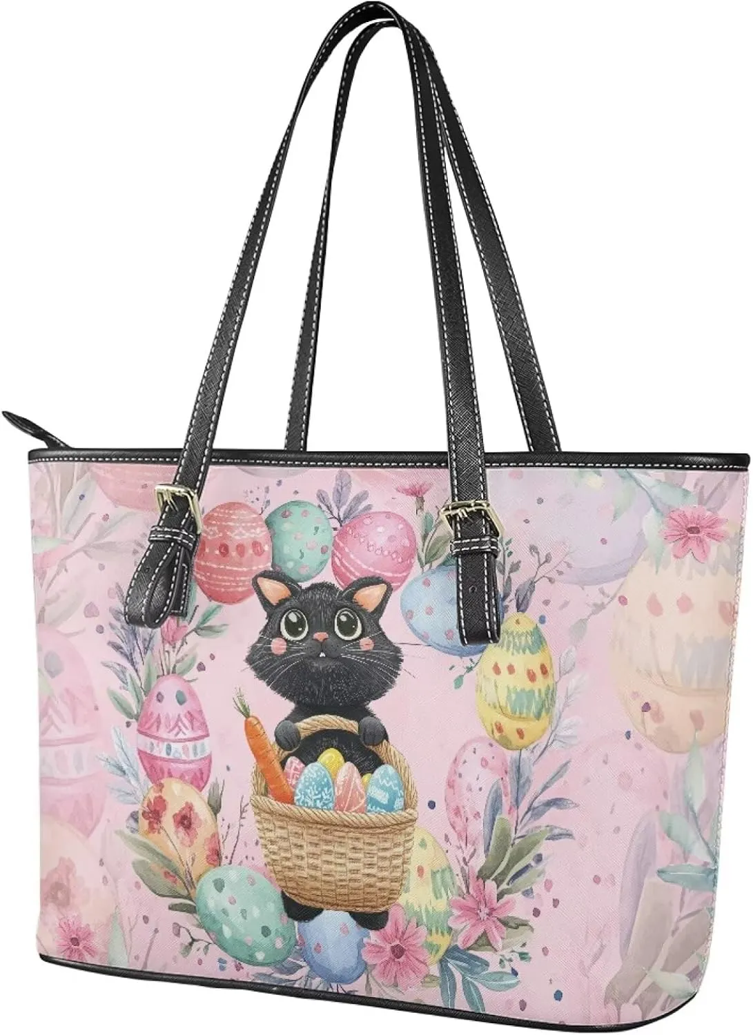 Coldinair Christmas Leather Tote Bag for Women with Zipper Large Shoulder Tote Bag Shopping Casual Travel Bag Handbag Purse