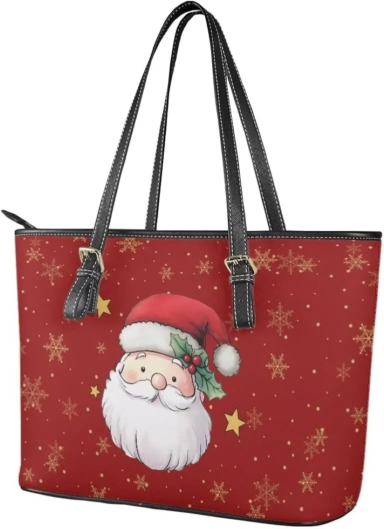 Coldinair Christmas Leather Tote Bag for Women with Zipper Large Shoulder Tote Bag Shopping Casual Travel Bag Handbag Purse