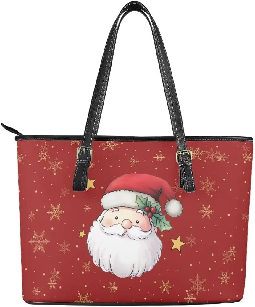 Coldinair Christmas Leather Tote Bag for Women with Zipper Large Shoulder Tote Bag Shopping Casual Travel Bag Handbag Purse