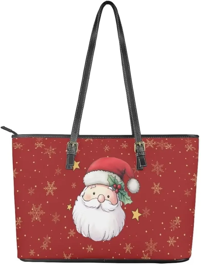 Coldinair Christmas Leather Tote Bag for Women with Zipper Large Shoulder Tote Bag Shopping Casual Travel Bag Handbag Purse