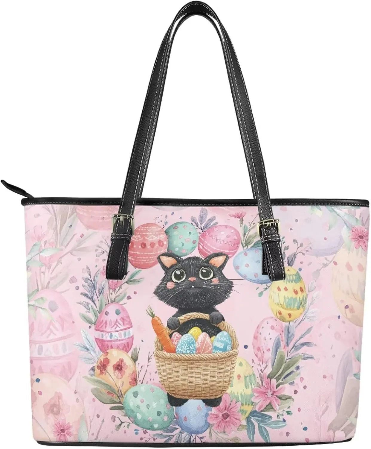 Coldinair Christmas Leather Tote Bag for Women with Zipper Large Shoulder Tote Bag Shopping Casual Travel Bag Handbag Purse