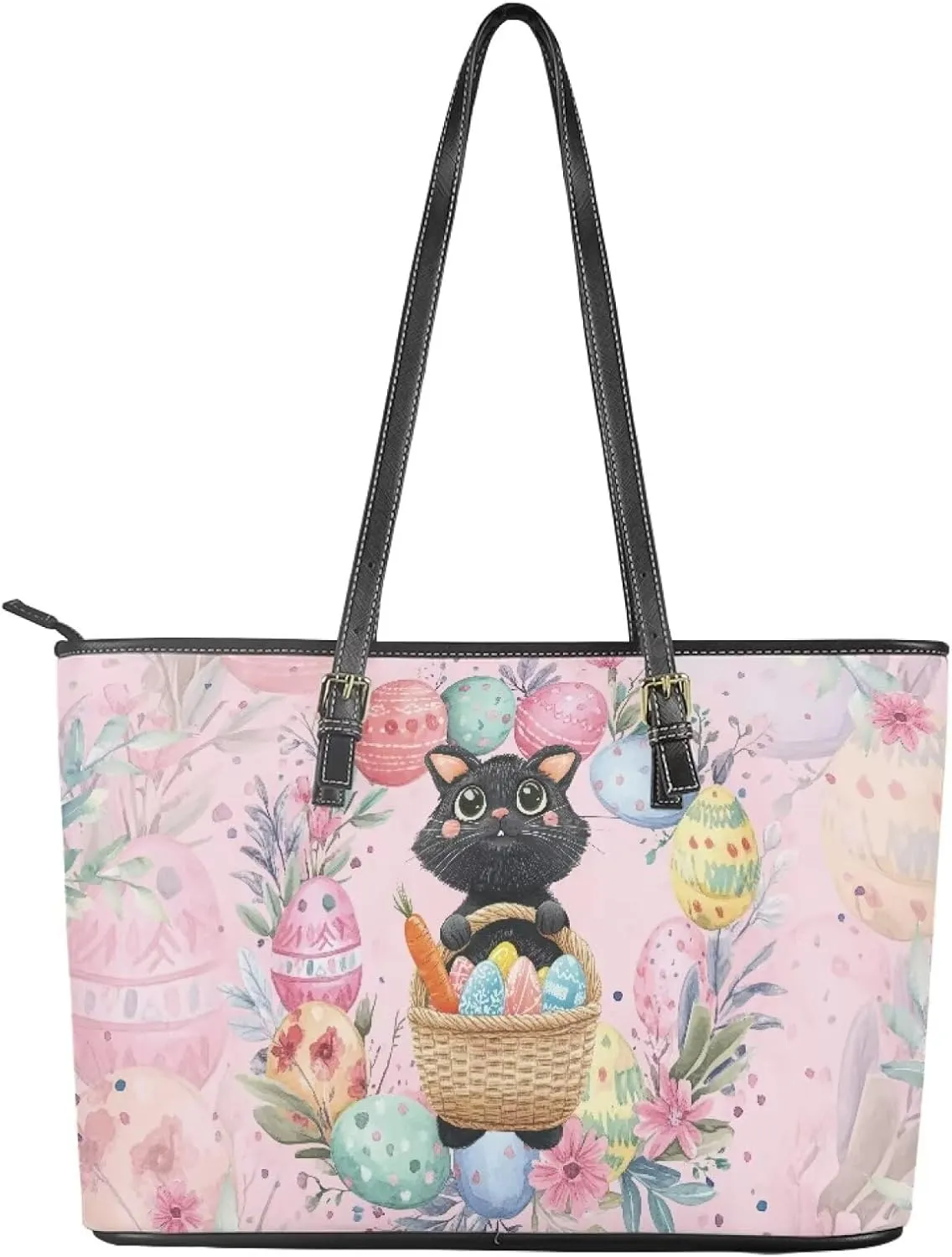Coldinair Christmas Leather Tote Bag for Women with Zipper Large Shoulder Tote Bag Shopping Casual Travel Bag Handbag Purse