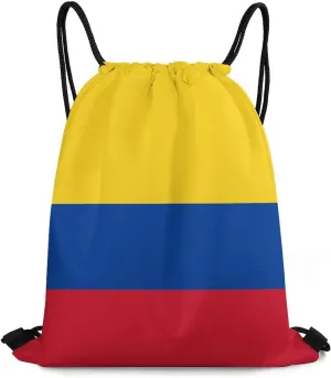 Colombian Flag Drawstring Backpack Sports Gym Sackpack Water Resistant String Bag for Women Men, 35*42cm, Style-1