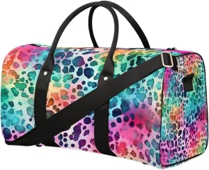 Color Leopard Skin Printed Travel Duffel Bag for Women Men Waterproof Foldable Overnight Weekender Bag Large Capacity Sports Gym Bag