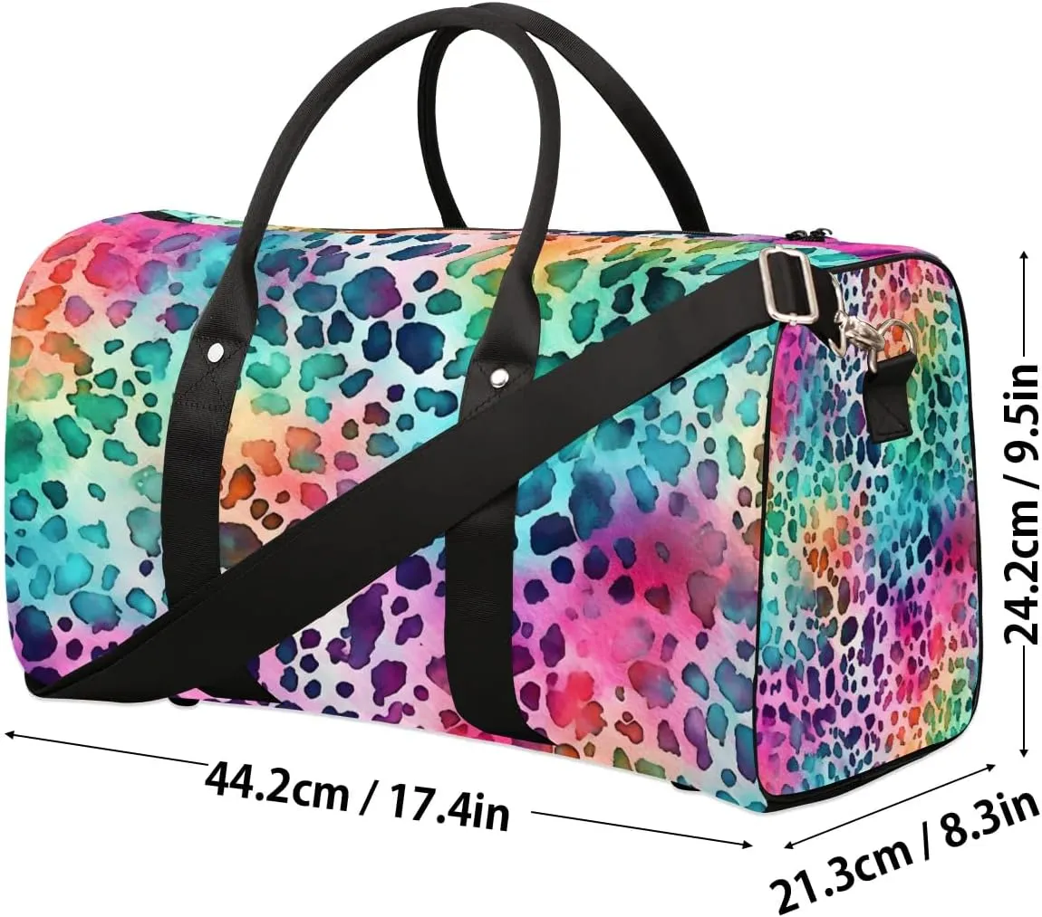 Color Leopard Skin Printed Travel Duffel Bag for Women Men Waterproof Foldable Overnight Weekender Bag Large Capacity Sports Gym Bag