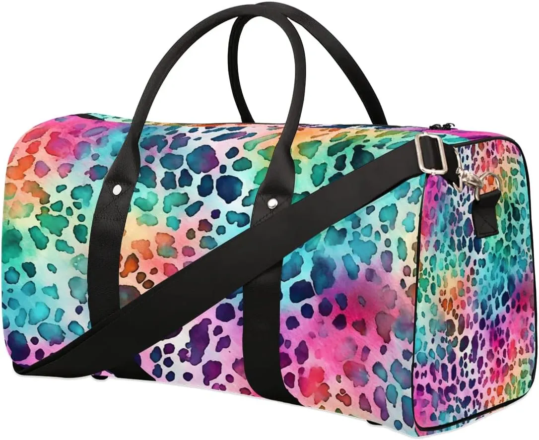 Color Leopard Skin Printed Travel Duffel Bag for Women Men Waterproof Foldable Overnight Weekender Bag Large Capacity Sports Gym Bag