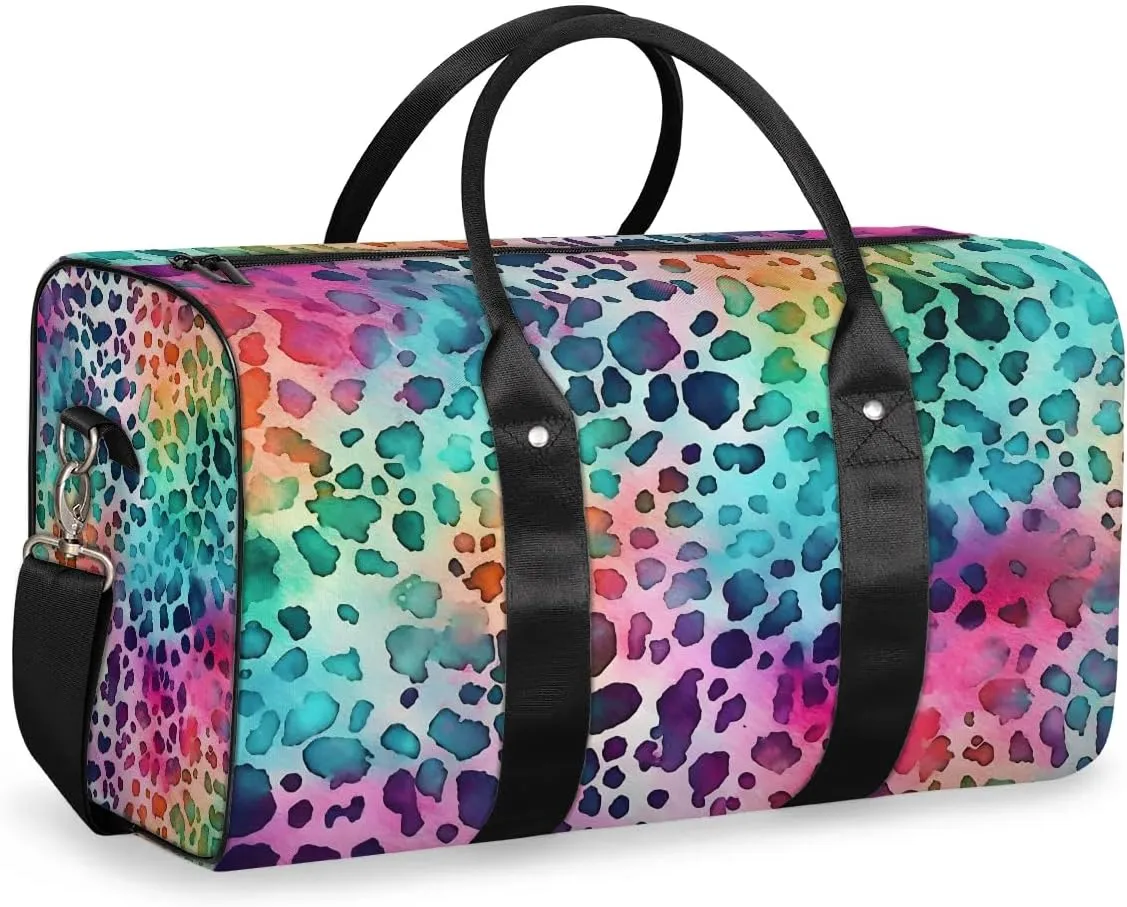 Color Leopard Skin Printed Travel Duffel Bag for Women Men Waterproof Foldable Overnight Weekender Bag Large Capacity Sports Gym Bag